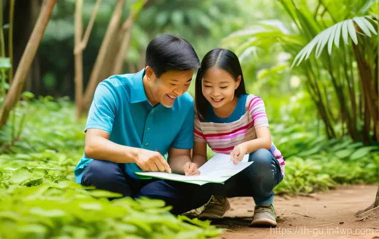 어린이와 도시 녹지의 관계 - A serene and focused scene featuring two Thai children, aged 5-8, diligently creating a small potted...