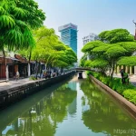 Home 22 도시 녹지 확장 성공 사례 분석 - A vibrant and lush green promenade revitalizing a historic canal in an old Bangkok district. The can...